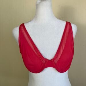 Victoria’s Secret Sz 36C Plunge Unlined Wired Bra Soft Fabric w Mesh Coral Red
